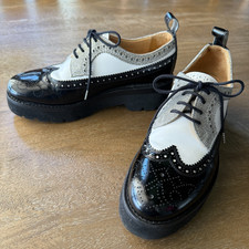 THE OFFICE OF ANGELA SCOTT Miss Lucy Derby Wingtip Platform Blk White Silver 38