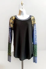 FREE PEOPLE / WE THE FREE Bright Side Thermal Top OB1072237 Waffle & Patchwork~L