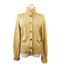 AKRIS Punto Cashmere Wool Silk Blend Turtleneck Button Up Cardigan Sweater Knit