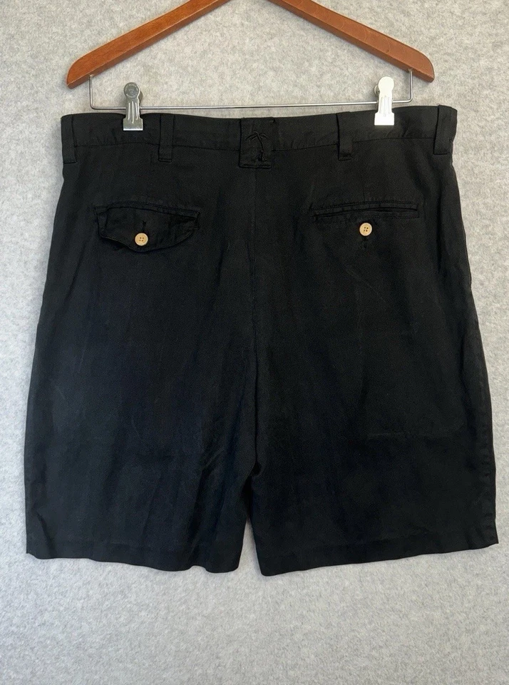 Pantalones Cortos Jamaica Jaxx Negros 100% Seda Plisados Calce Relajado Resort Informales Talla 36 Foto 2 de 4