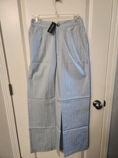 PrettyLittleThing blue poplin pinstripe wide leg trousers size 4