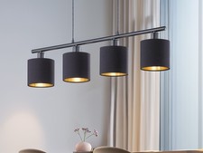 Pendelleuchte 4 flammig mit Stoff Lampenschirm in Schwarz innen Gold - Esszimmer