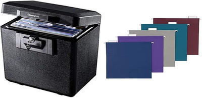 1170 Fireproof Box with Key Lock 0.61 Cubic Feet,Black & Amazonbasics Hanging Fo