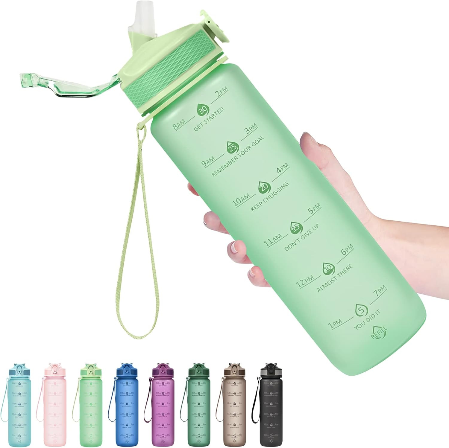With Straw - Stay Motivated And Hydrated With Convenient Time