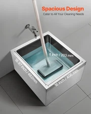 22" x 19" x 12" Stainless Steel Floor Mop Sink with Wall-Mounted Bracket - Heavy