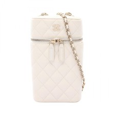 CHANEL Matelasse Phone Holder Shoulder Bag Grained calf leather White Used GHW