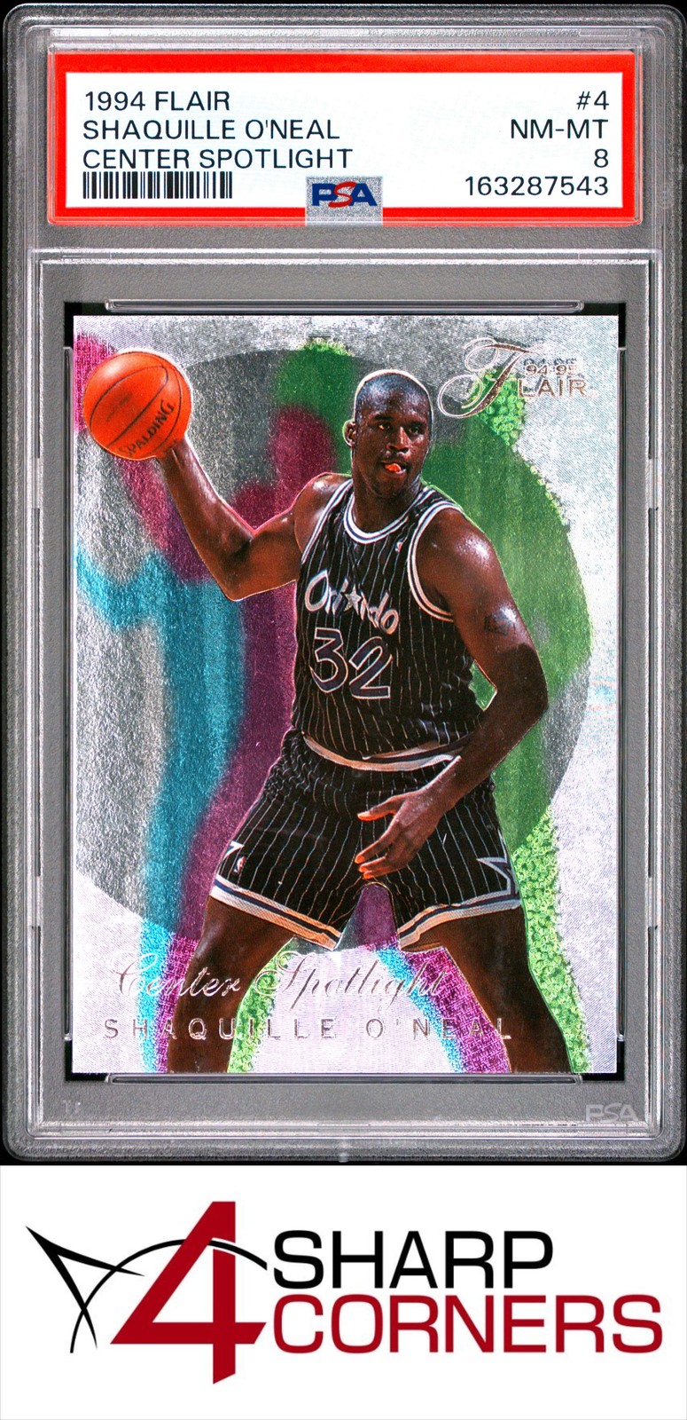 1994 FLAIR CENTER SPOTLIGHT #4 SHAQUILLE O'NEAL HOF PSA 8