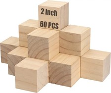 60 PCS 2 x 2 x 2 Inch Unfinished Wood Blocks, Natural Solid Square Wood Block...