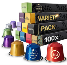 Mixed Variety Pack for Nespresso, 100 Aluminum Capsules, 9 Italian Flavors