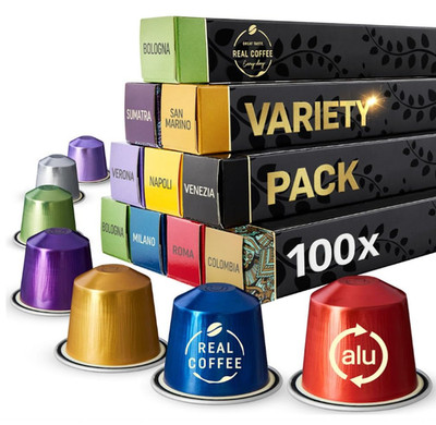 Mixed Variety Pack for Nespresso, 100 Aluminum Capsules, 9 Italian Flavors