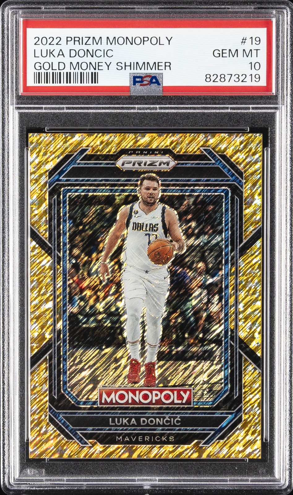 2022 PANINI PRIZM MONOPOLY GOLD MONEY SHIMMER #19 LUKA DONCIC 122/500 PSA 10