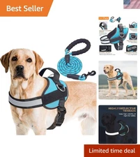 Essential No Pull Dog Harness Large, Adjustable, Reflective & Padded Vest - Blue