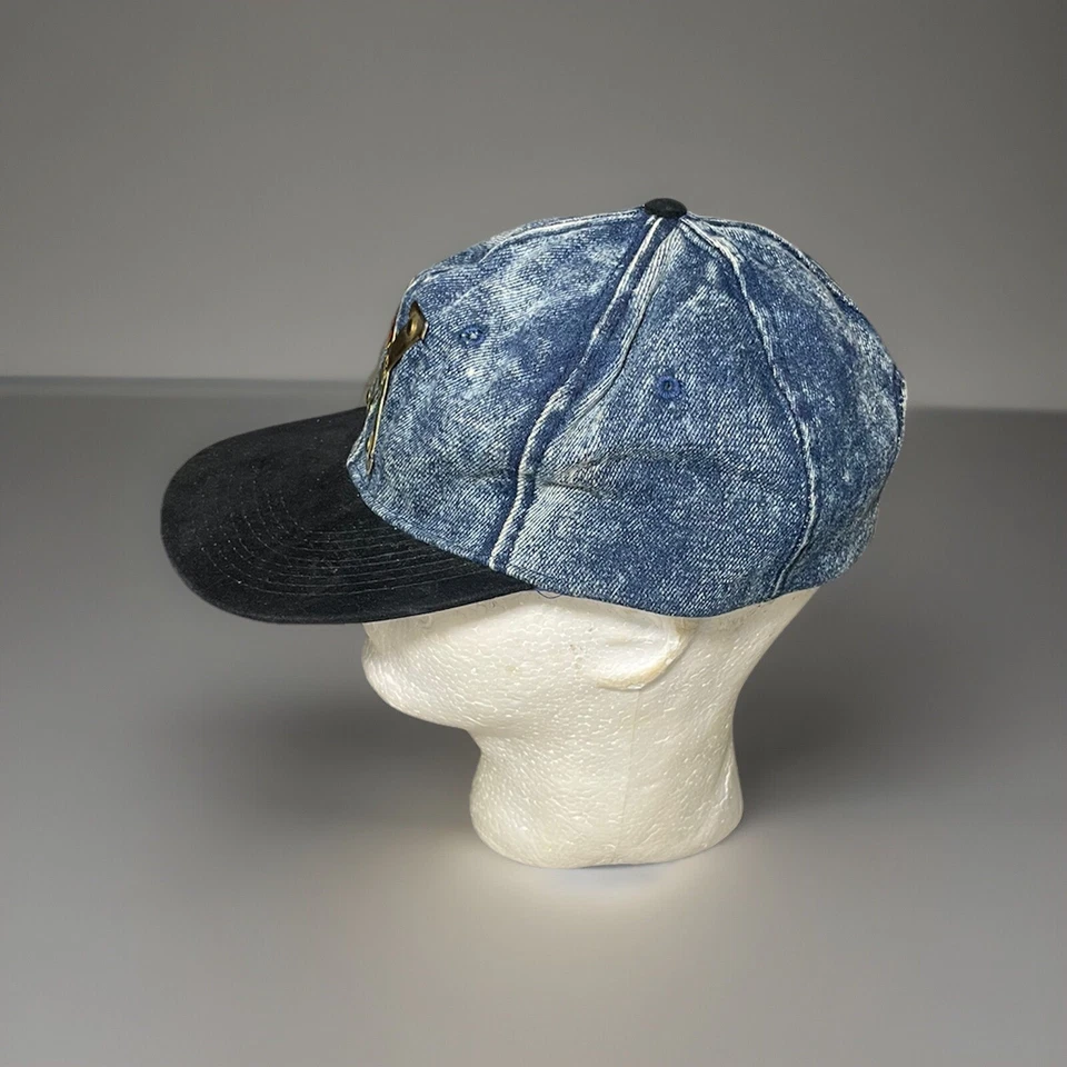 RARE Vtg 90s Malcolm X Denim 2 Tone Snapback Hat Cap 🔥Metal Logo Black History - Image 3 of 4