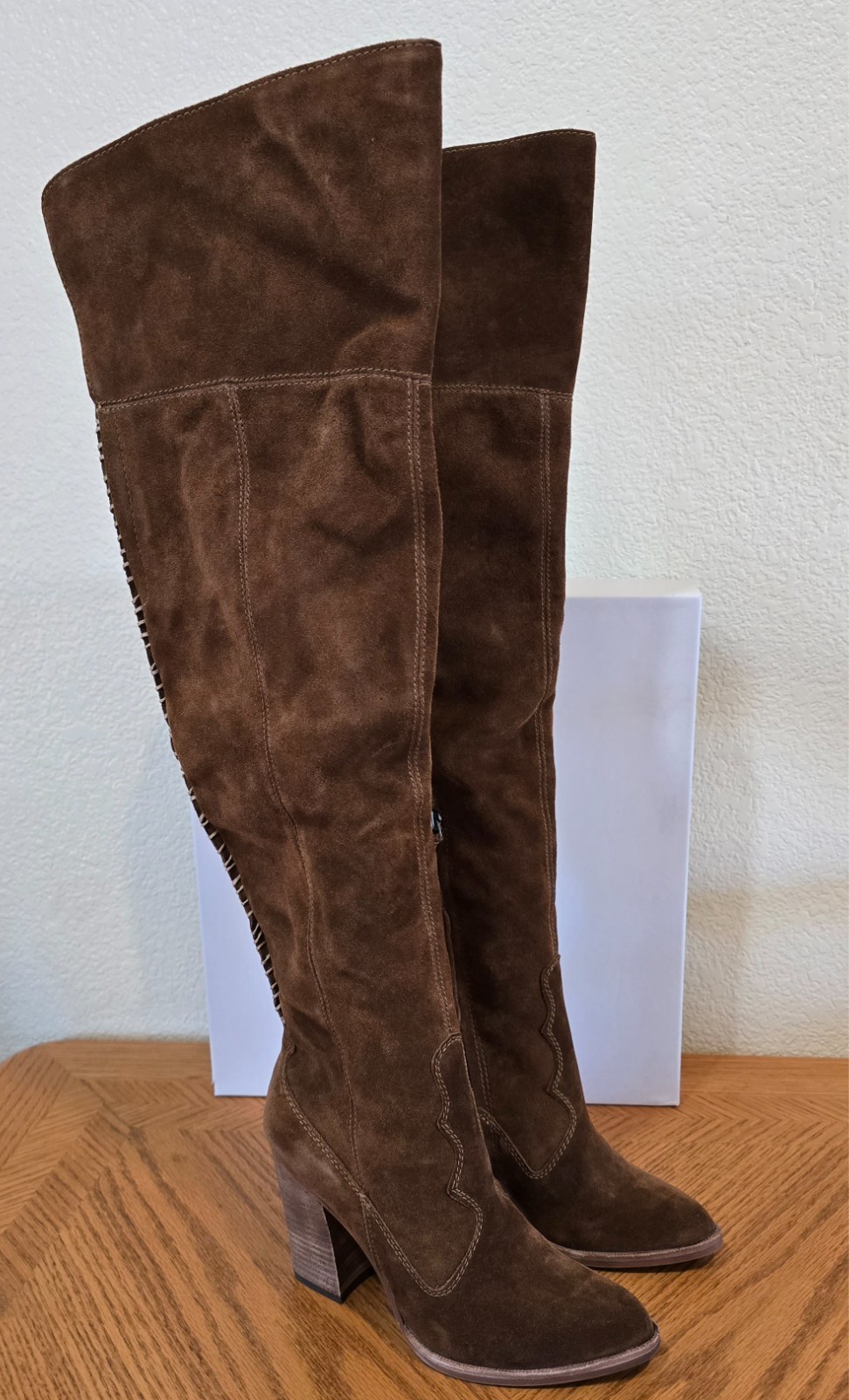 Dolce Vita Cliff leather suede over the knee ankle zip boots color Acorn 6.5