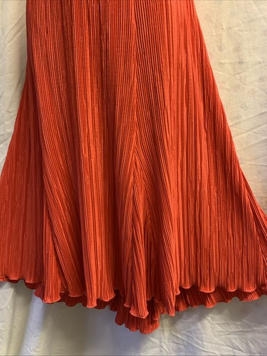Orange Elasticated Waist Plus Size 22 Plisse Summer Pleated Midi Occasion Skirt - Picture 7 of 14