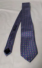 HART SCHAFFNER MARX Mens Necktie Blue Geometric 100% Silk USA Made Career