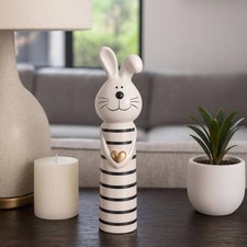 Ceramic Striped Bunny with Heart Figurine LG