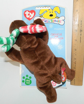 Exact 1 NWT Chocolate Moose squeker TY Bow WOW Beanie DOG Pet chew Toy Rare 6''