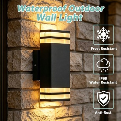 LETRY 2 Pack LED Rectangle Outdoor Wall Sconce Up&Down Lighting Waterproof 9.8in