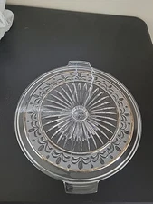 Cut Glass Heavy Cake Plate with Gold Inlay Trim