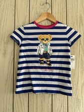Polo Ralph Lauren Yellow Unisex Preppy Polo Bear S/S Cotton Shirt Size 7 NWT