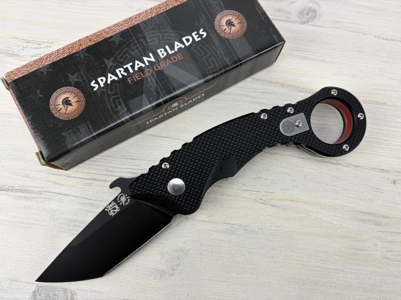 Spartan Blades Field Grade Shoto Folding Karambit Knife 154CM Black G10 Handles