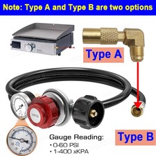 4FT 0-30PSI High Pressure Propane Regulator with Hose & Gauge/ 3/8"Elbow Adapter