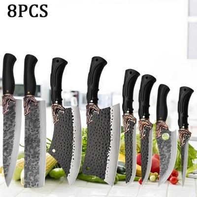 8PCS Stainless Steel Chef Knives Professional Kitchen Utility Boning Chopper