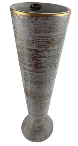 Royal Haeger Vase 15.5” Tall Gray White Gold 22 Karat Speckled Gold Tweed Glaze