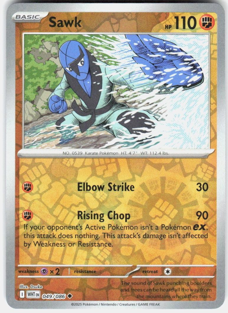Sawk 049/086 Uncommon White Flare Pokemon Reverse Holo Near Mint