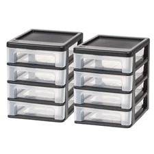 Plastic Desktop Drawer Organizer Black Stackable Storage Bin 4 Drawer 2 Pack
