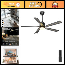 56" Black Ceiling Fan with Light  Remote Control - Quiet DC Motor, 3CCT, Indoor