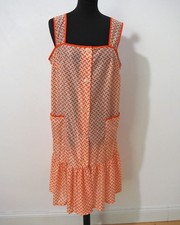 Cottana Womens Smock Size 38/40 White Orange Dederon Ostalgie VEB Barber Vintage