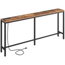 70.9'' Console Table with Power Outlet, Narrow Sofa Table, Industrial Entrywa...