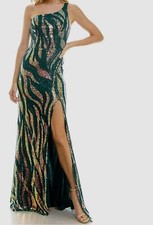 City Studio Juniors Women's Green Sequined One Shoulder Evening Dress Size 1/2