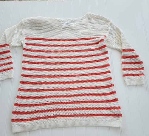 Loft Small White Orange Striped 3/4 Sleeve Sweater 13.7381 - Picture 9 of 9
