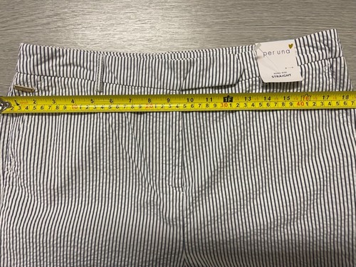 Per Una M&S COLLECTION Pure Cotton Striped Seersucker Trousers Size: 14 Regular - Picture 10 of 11
