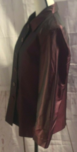 Talbots Petites Womens Button Front Silk Jacket Size 6P Burgundy Long Sleeve - Picture 6 of 12