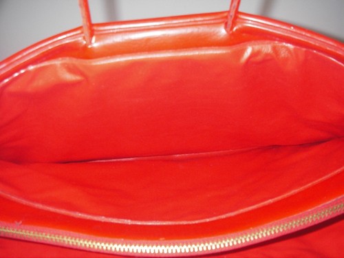 Vintage 1950s Handbag Purse Satchel Red/black corner Trim Metal Zipper Retro - Picture 6 of 8