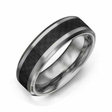 8MM Men's Or Ladies Tungsten Carbide Black carbon Fiber Inlay Wedding Band Ring