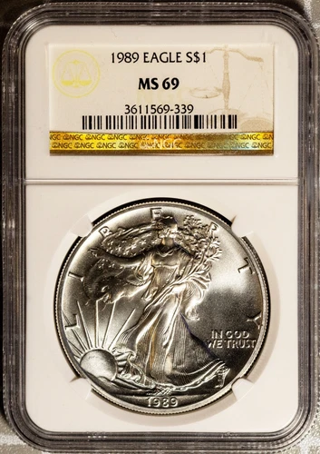 1989 $1 Silver American Eagle MS 69 NGC # 3611569-339 + Bonus