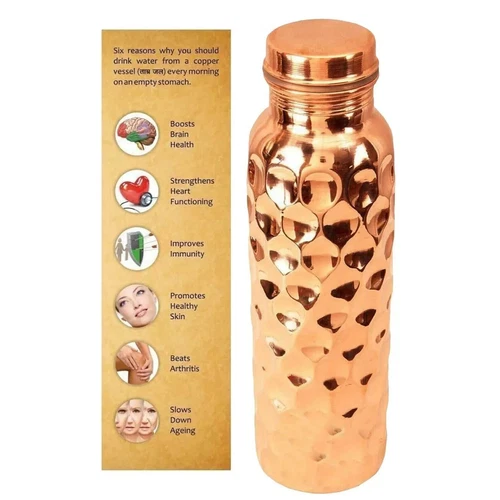 100% Pure Copper Water Bottle Diamond Handmade For Health Benefits 1000ml - Picture 4 of 4