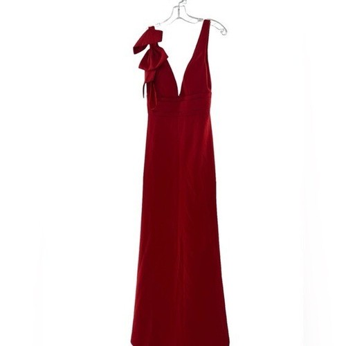 Neu mit Etikett Mac Duggal ärmelloses Meerjungfrau-Kleid V-Ausschnitt Schleife Schulter 0 - Bild 2 von 9