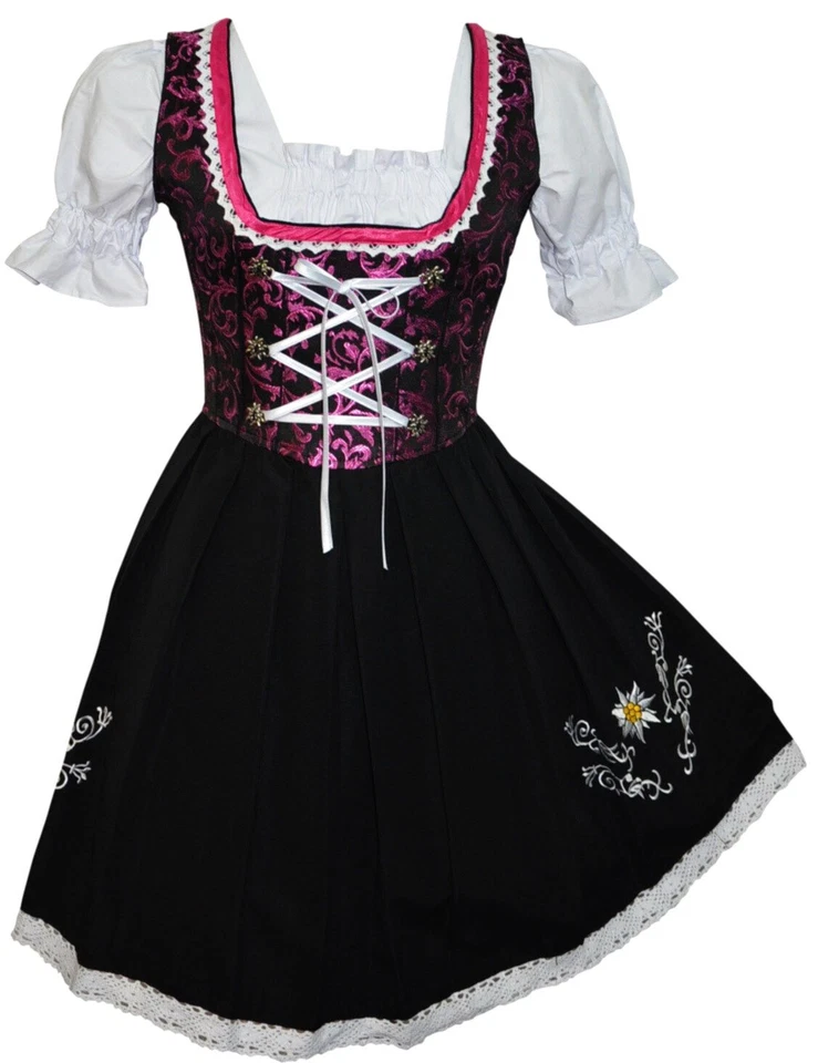Vestido corto alemán Dirndl L 14 para camarera Oktoberfest fiesta renacentista 3 piezas Foto 4 de 4