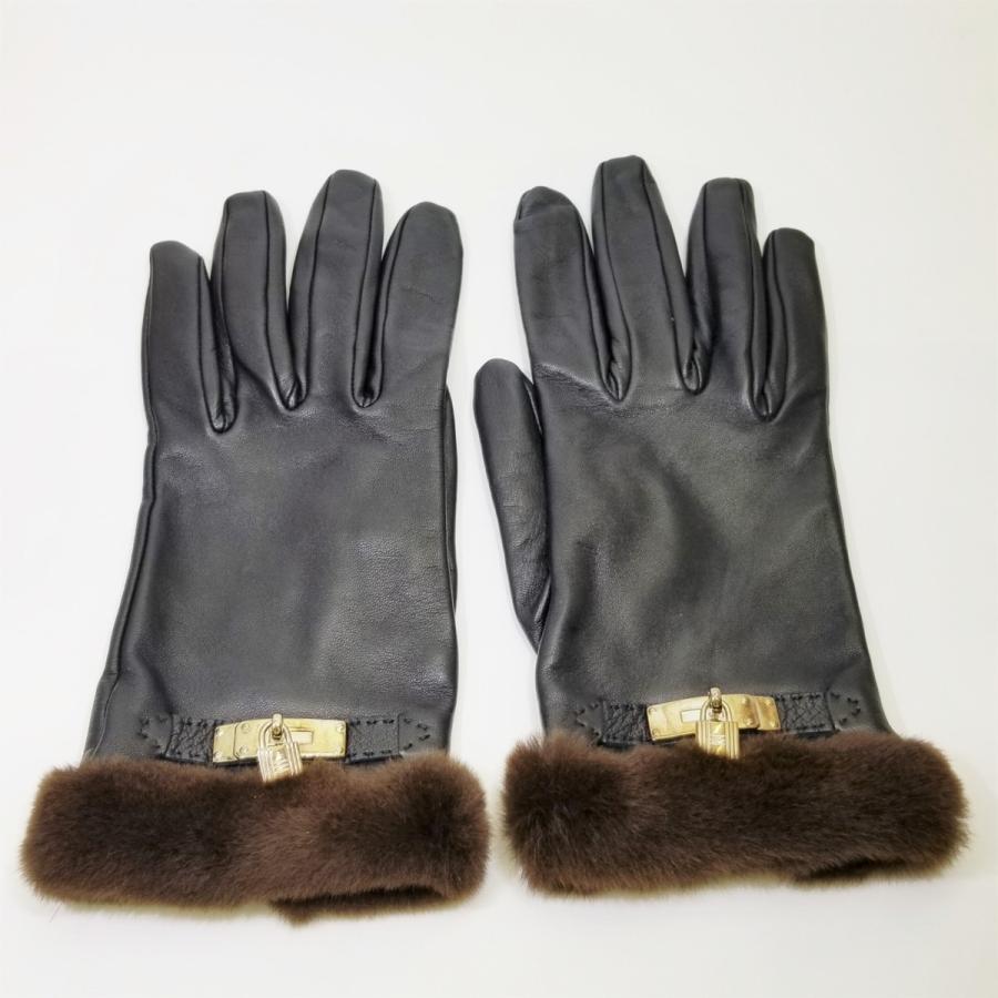 Authentic Hermes Kelly Mink Gloves Women's Black Silver Authentic Hermes Kelly Mink Gloves Women's Black Silver