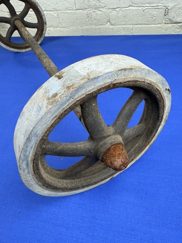 Vintage Iron Axle w/ Wheels & Hard Rubber Rim ~ RePurpose, Restoration Part - Picture 5 of 11