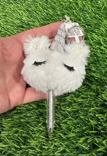 Claire’s Girls White Pom Pom Plush Unicorn Pen W silver Glitter Key chains 2pcs - Picture 2 of 2