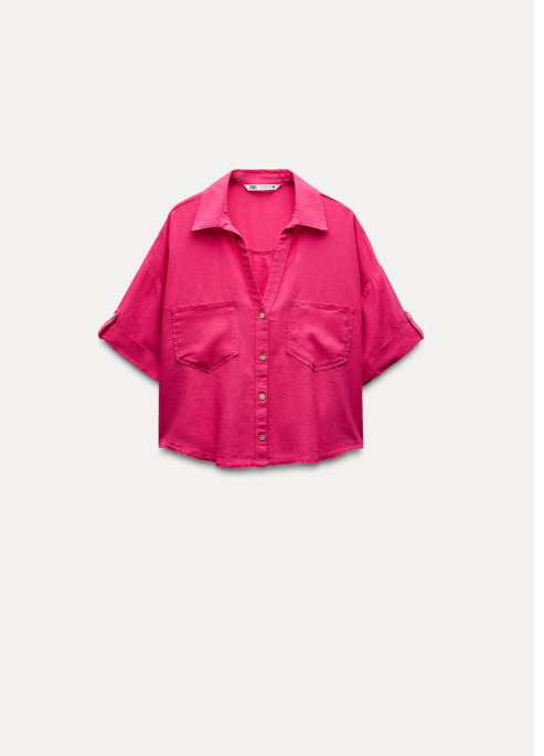 Zara Womens Linen Shirt S Pink Roll Tab Sleeve Lightweight Zara Womens Linen Shirt S Pink Roll Tab Sleeve Lightweight