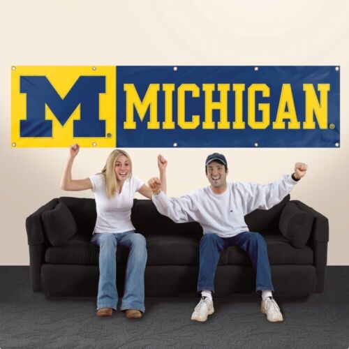 MICHIGAN 8' X 2' BANNER 8 PIES WOLVERINES PESO PESADO LETRERO DE FÚTBOL UNIVERSIDAD - Imagen 3 de 5
