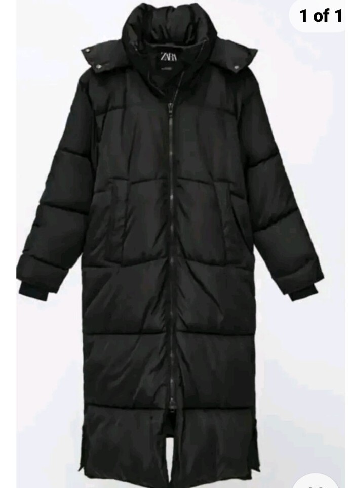 ZARA Black Extra-Long Water Repellent Puffer Coat Size XL | eBay